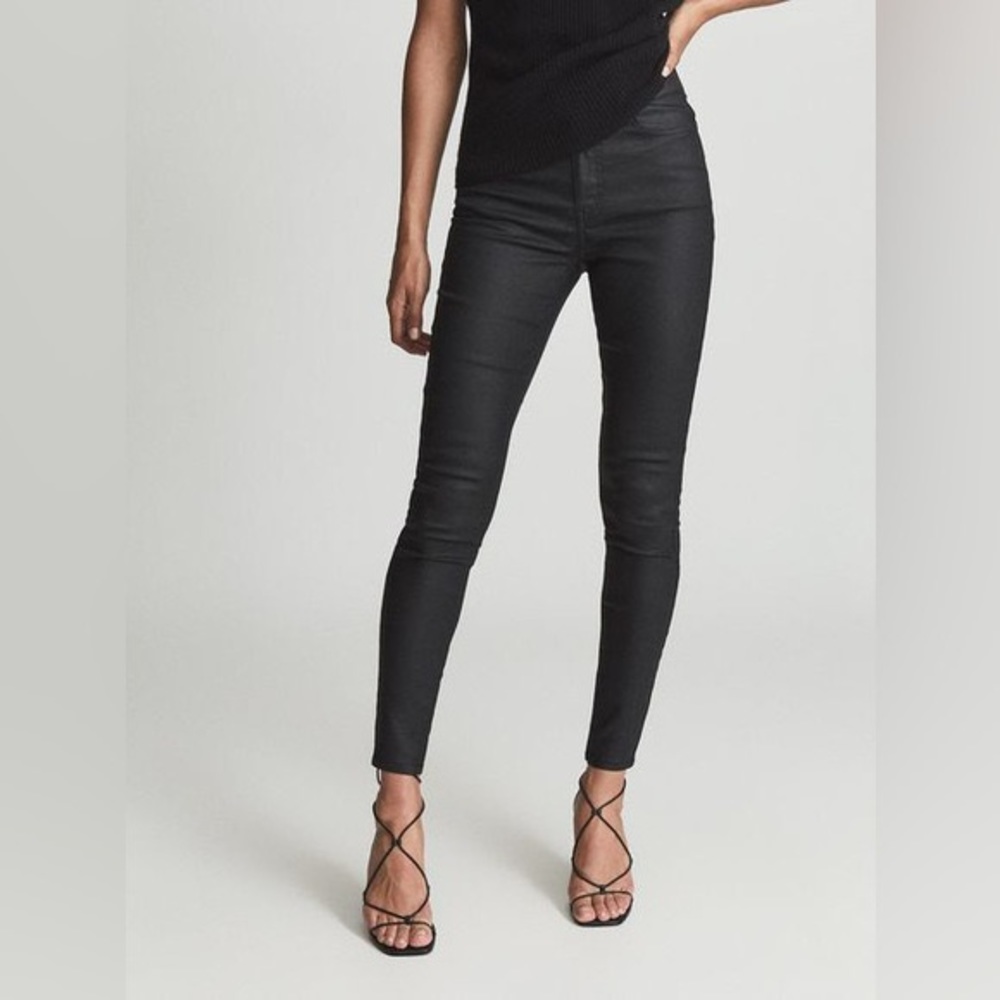 Reiss Lux Coated Skinny Black NWT
